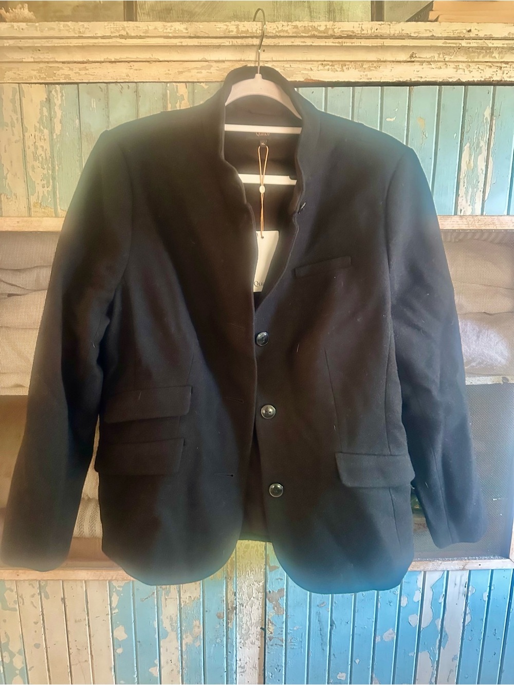Quince Black Stand Up -Collar Italian Wool Blend Blazer XL NWT